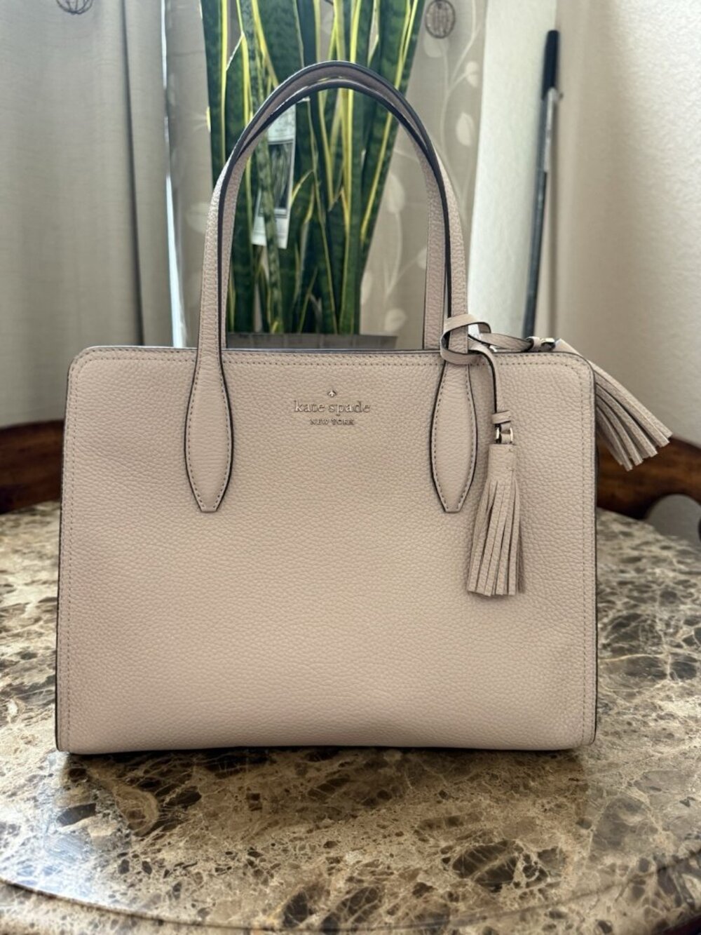 Kate Spade Rowe Medium Satchel Light Peach Pebbled Leather Top Zip Tote Bag